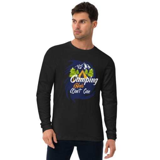 Camping Hair Don't Care Men's Long Sleeve Fitted Crew