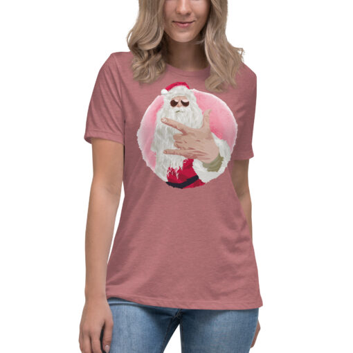 Rock Out Santa Christmas Women's Relaxed T-Shirt - Image 13