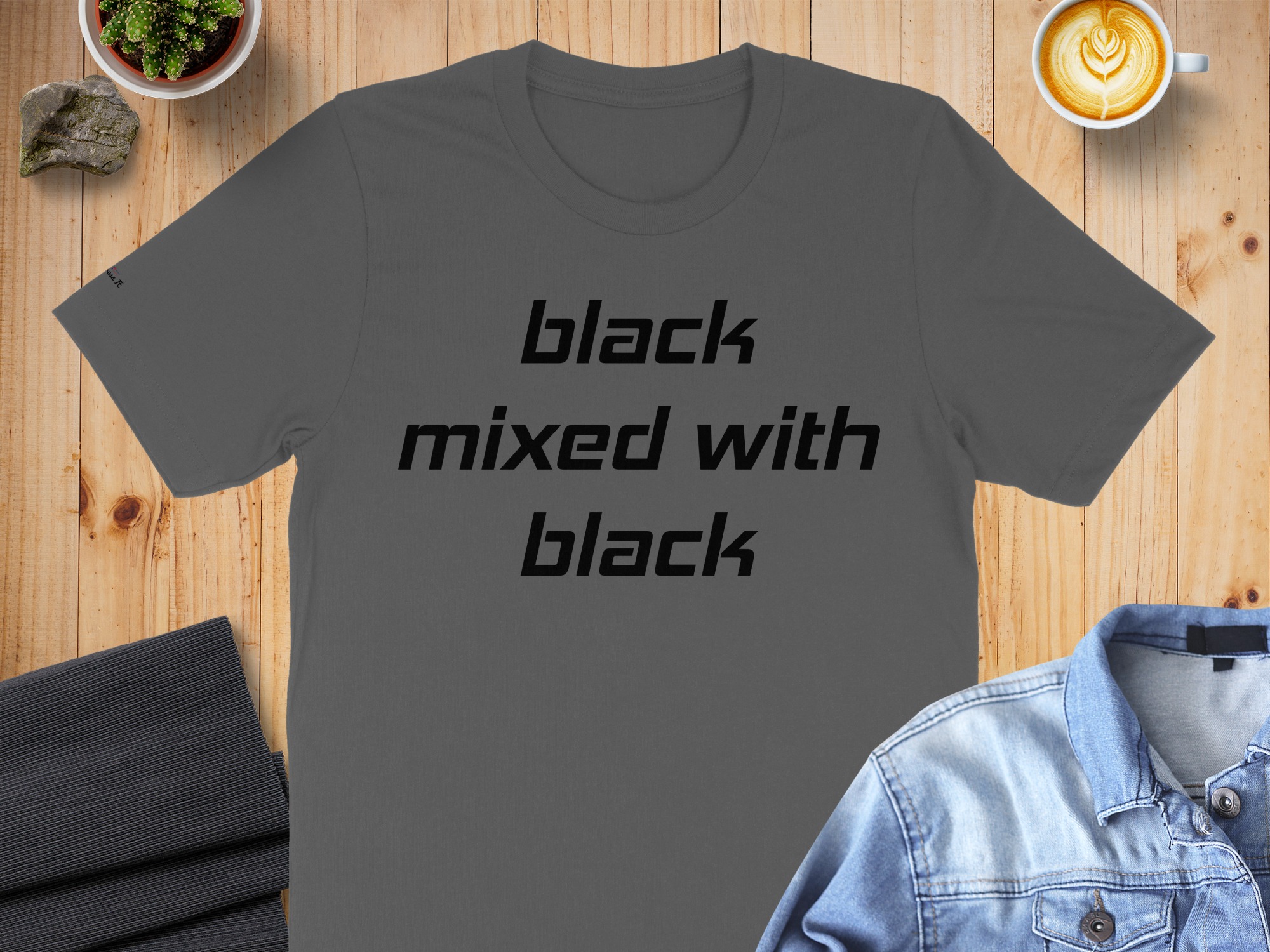 Black Mixed with Black Bold Graphic T-Shirt - Image 5
