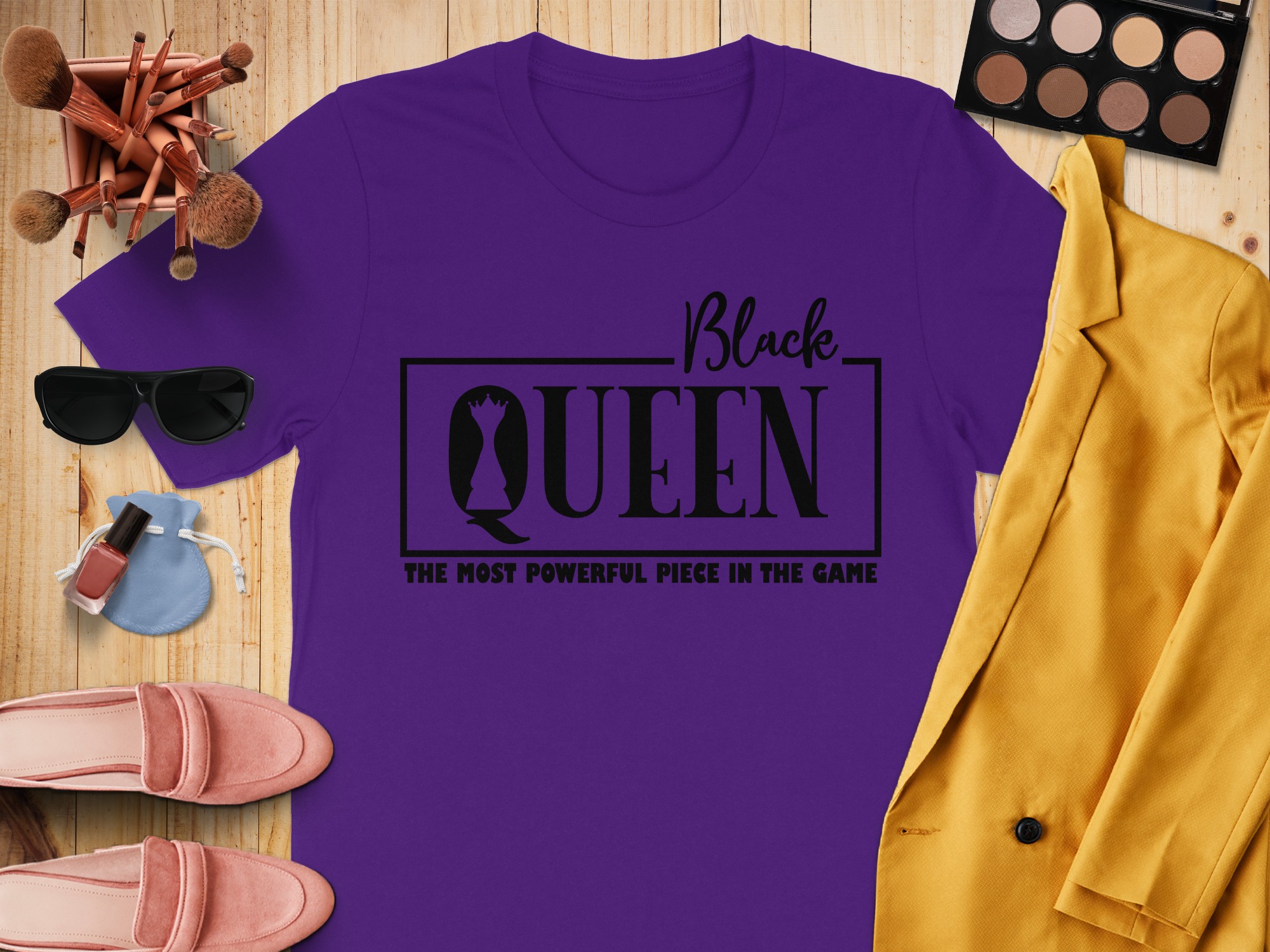 Black Queen Graphic Tee, Powerful Piece In Game Shirt, Unique Chess Inspiration Top, Eye-Catching Casual Wear, Trendy Queen Tee